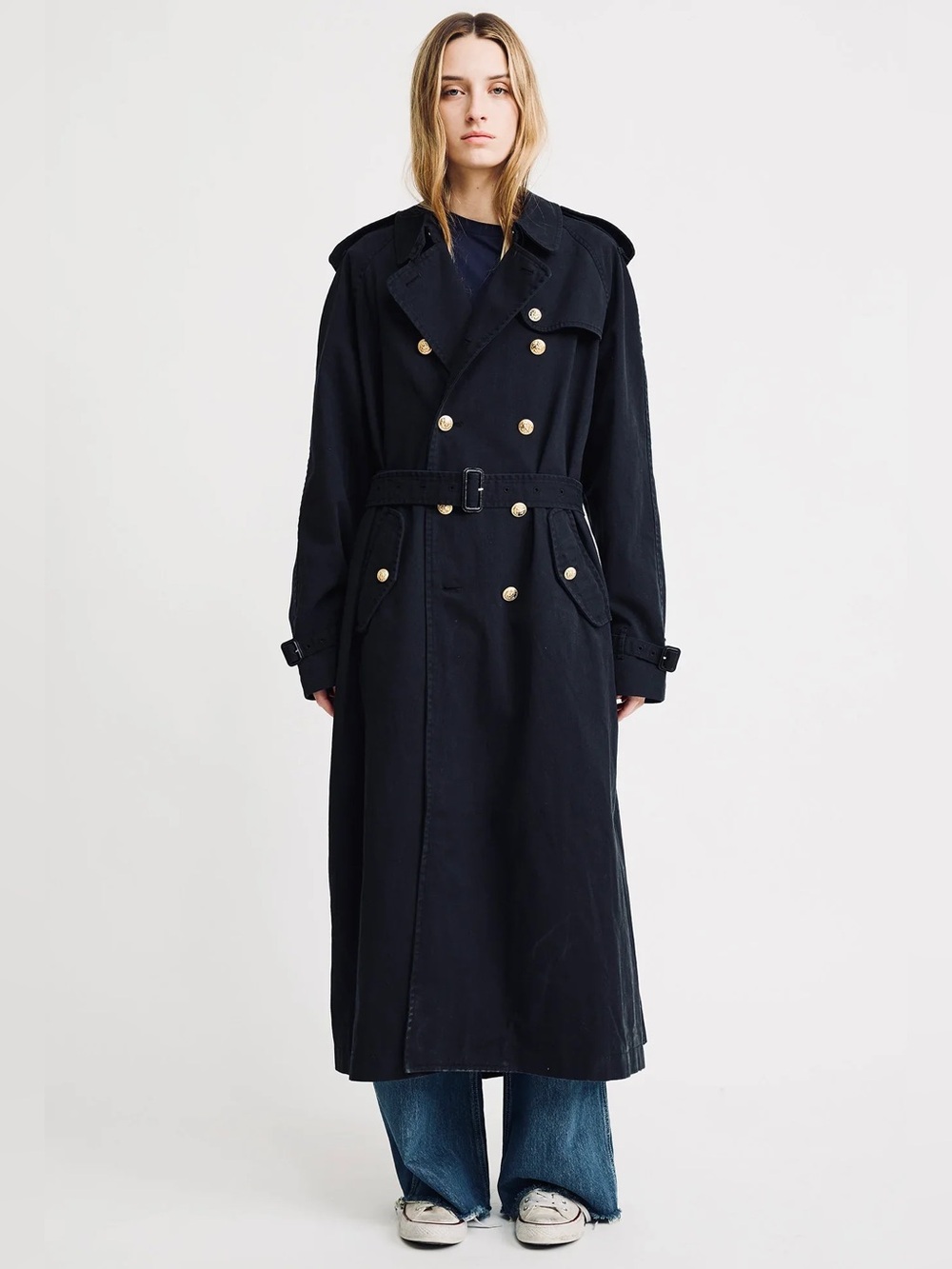 Free People Denimist Oversized Trench Coat Black
